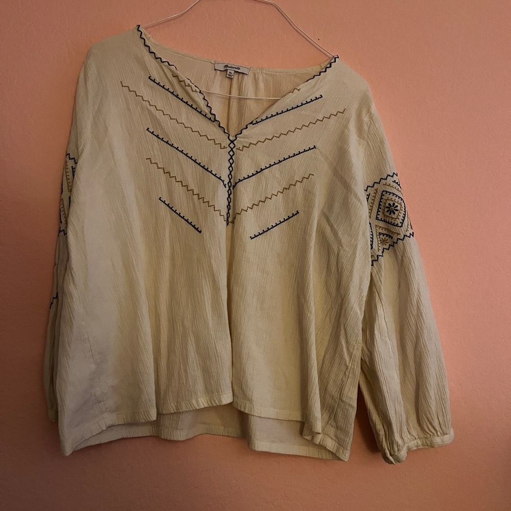 Madewell Embroidered White Blouse